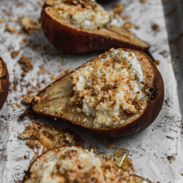 Pears on a baking sheet