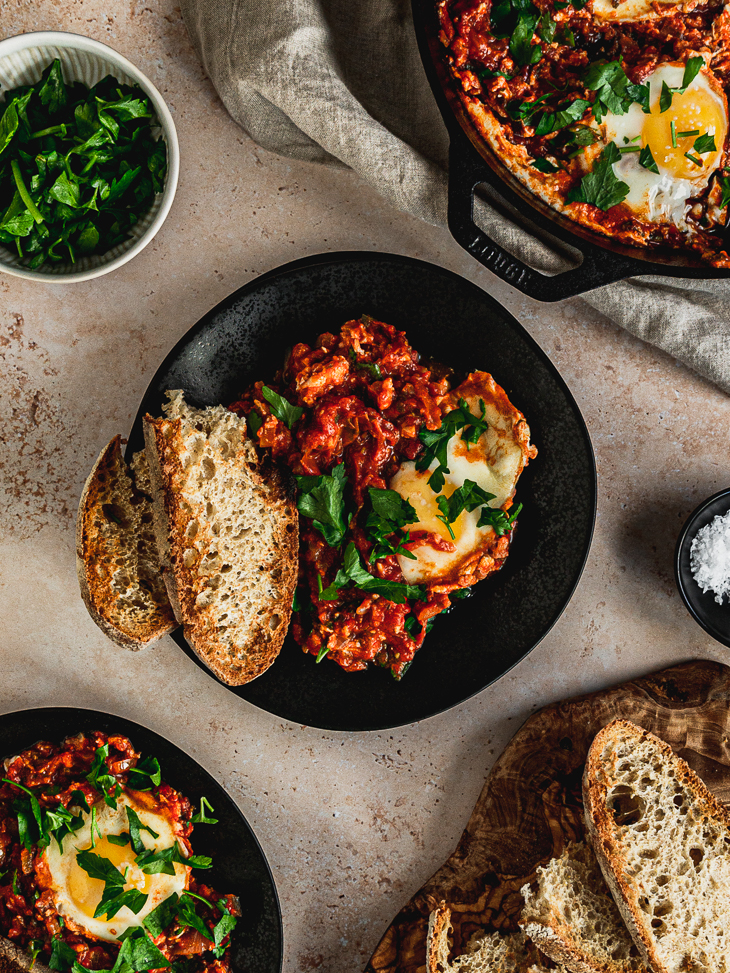 Moroccan Shakshuka Tomato With Poached Eggs - The Slotted Spoons