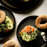 Open faced smoked salmon bagels